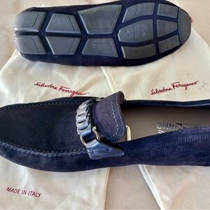 Salvatore Ferragamo Men's Dark Blue suede Slip-Ons